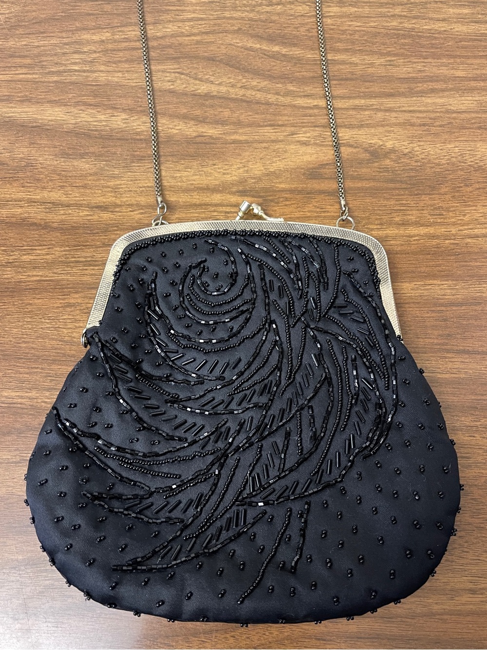 Vintage Black Clasp Beaded Chain Purse